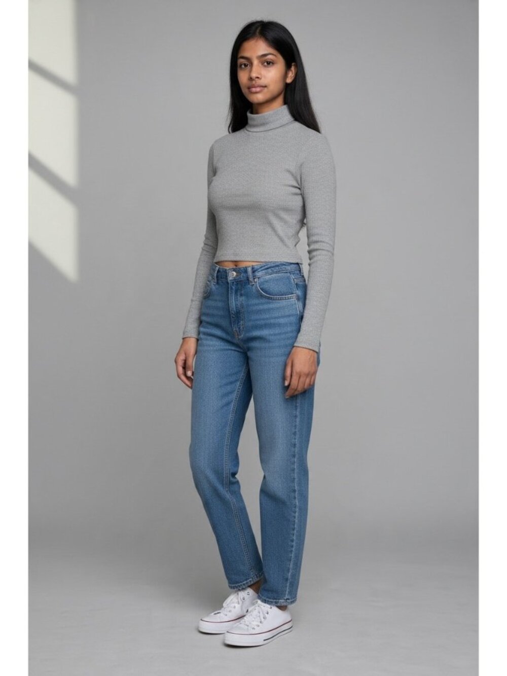 Ambiance Heather Gray Mock Neck Long Sleeve Crop Top Women's Small